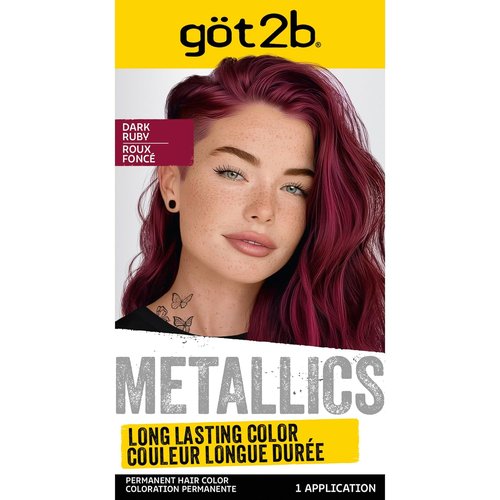 Got2b Metallics Permanent Hair Dye - Dark Ruby M68 | Metallic-Shine Booster for Cool, Shimmering Tones, Lasts 30 Washes