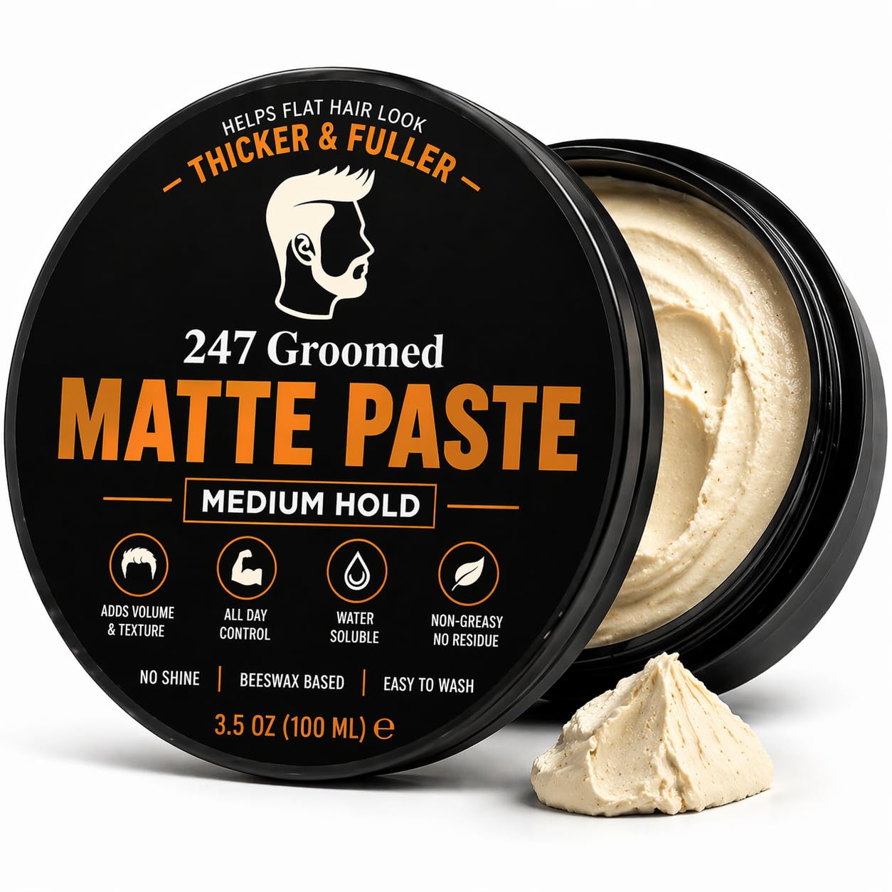247 Groomed Matte Pomade - All-Day Medium Hold & Low Shine Finish for All Hair Types | Beeswax-Based Thickening Paste