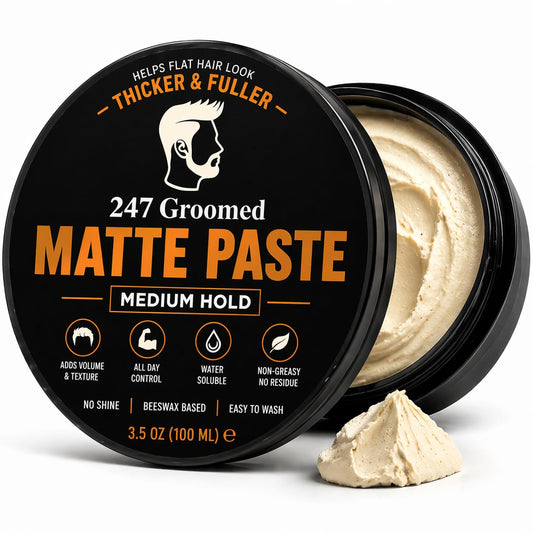 247 Groomed Matte Pomade - All-Day Medium Hold & Low Shine Finish for All Hair Types | Beeswax-Based Thickening Paste