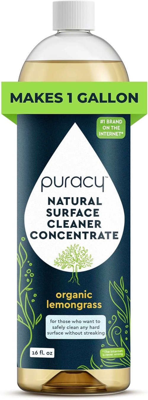 Puracy All-Purpose Cleaner Concentrate - Plant-Powered Multi-Surface Solution | Organic Lemongrass, 16 fl oz