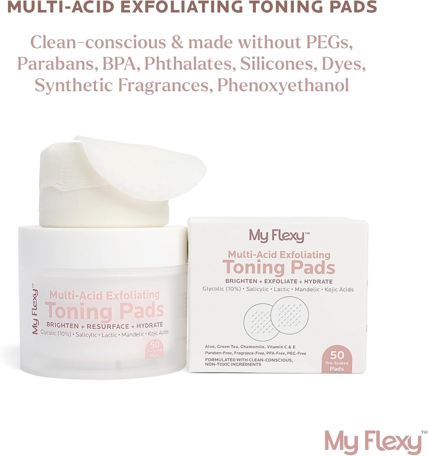 Skiennix Toning & Exfoliating Face Pads - Clear Pores, Brighten Skin & Fade Dark Spots - 50 Count