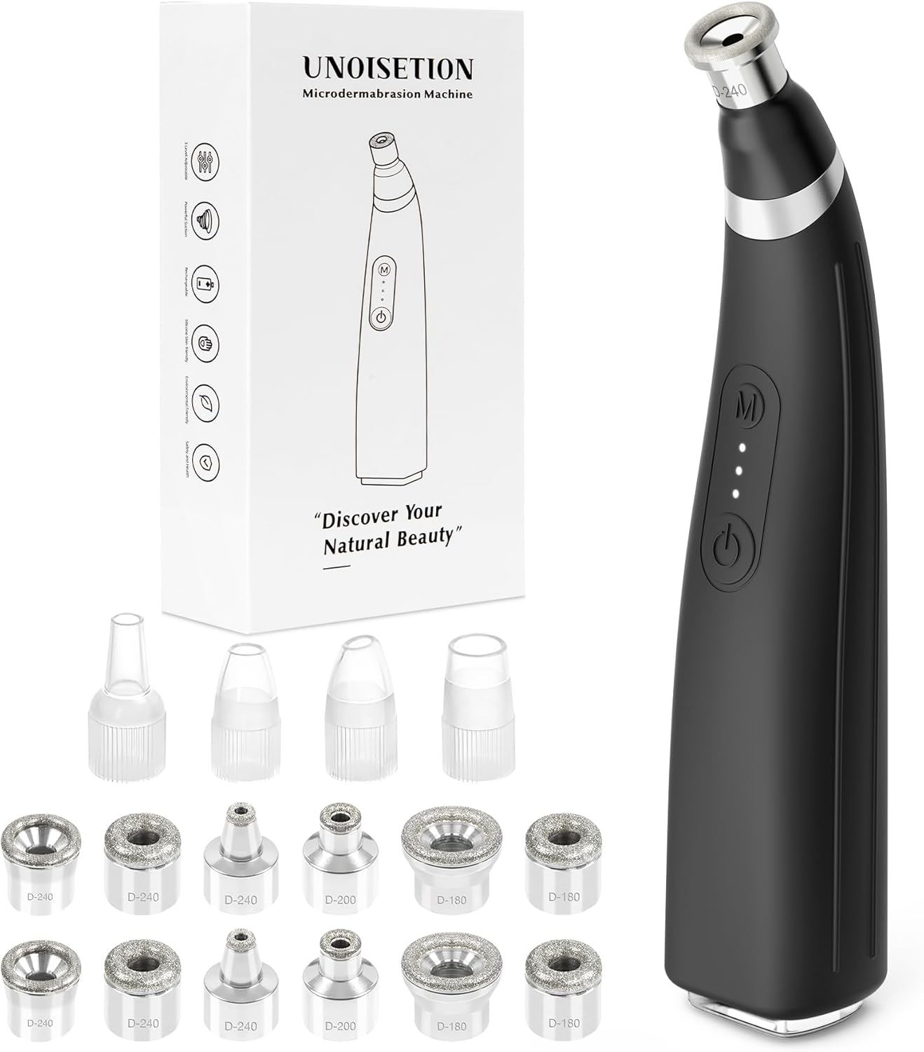 UNOISETION Diamond Microdermabrasion Machine - Rechargeable Facial Tool with 12 Tips for Home & Travel