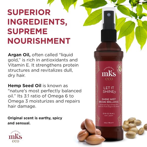 MKS Eco Let It Shine Shine Mist & Hairspray - 4 Fl Oz | Refreshes Shine, Smooths Frizz & Flyaways with Argan Oil