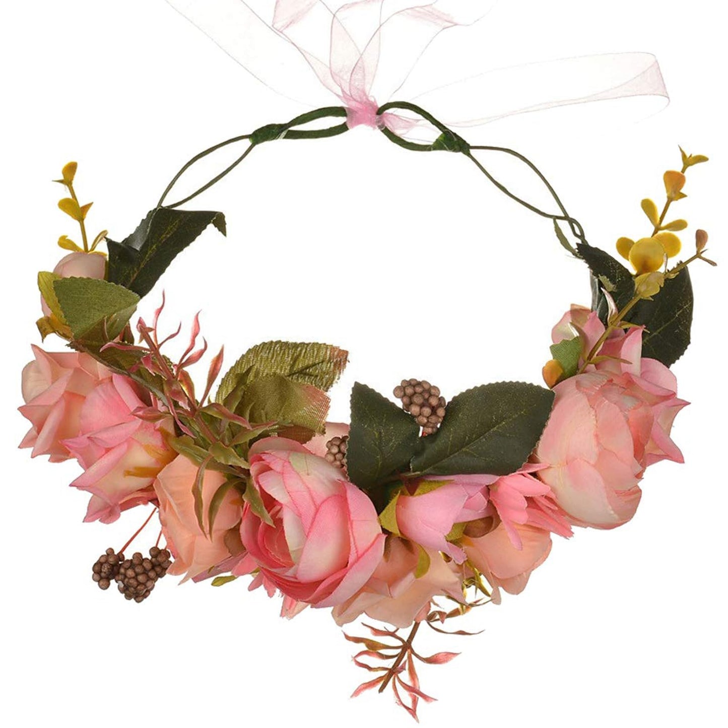 YnimioAOX Handmade Adjustable Flower Wreath Headband Halo Floral Crown Garland Headpiece,C13-pink