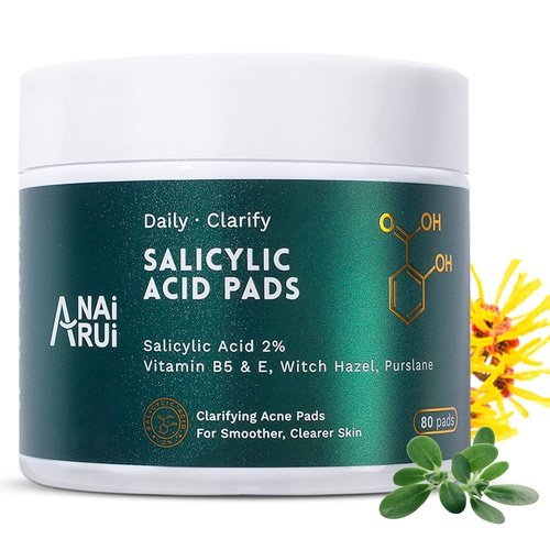 ANAI RUI Salicylic Acid Face Cleansing Pads - 2% Acne Treatment with Witch Hazel | 80 Count