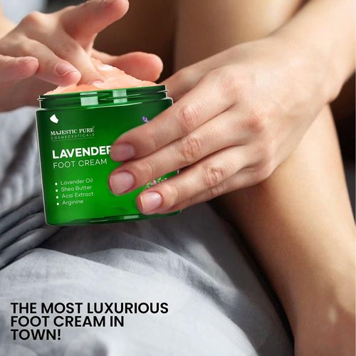 Majestic Pure Lavender Oil Foot Cream - Soothing Moisturizer for Dry, Cracked Skin - 8 oz