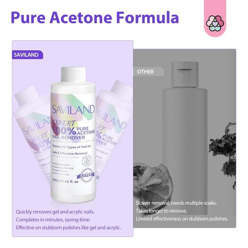 SAVILAND Pure Acetone Nail Polish Remover Kit - Fast & Easy Gel Polish Removal Tools | 8.45 FL Oz