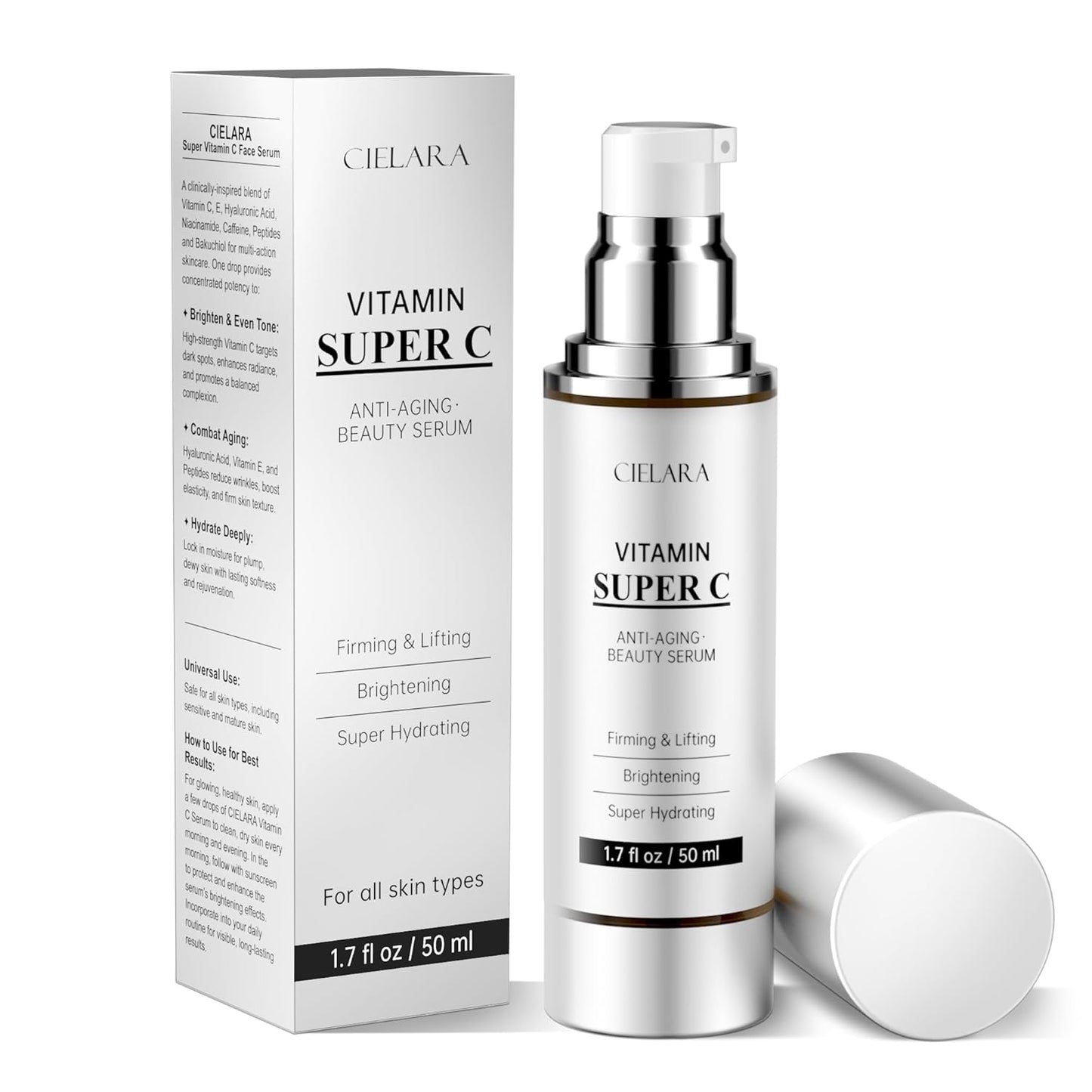 Skiennix Vitamin C Serum - Anti-Aging 20% Super C Formula with Hyaluronic Acid & Peptides | 1.7 Fl Oz