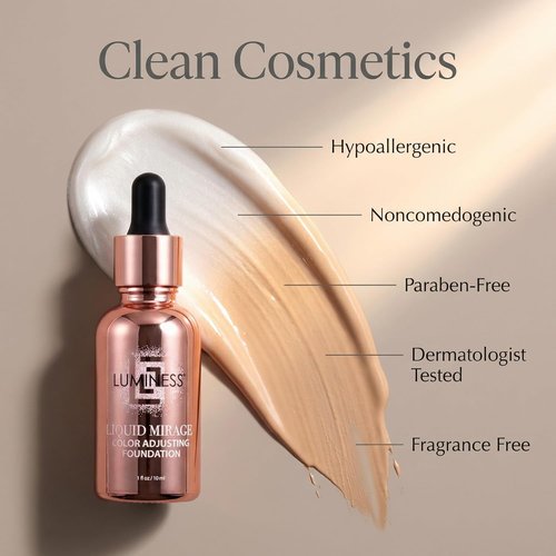 LUMINESS Liquid Mirage Foundation Kit - SPF 50 Color Adjusting Formula with Primer & Brush | Perfect for Mature Skin