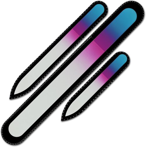 Mont Bleu Glass Nail Files Set - Premium 3-Piece Rainbow Collection in Pouch - Perfect Birthday Gift for Women
