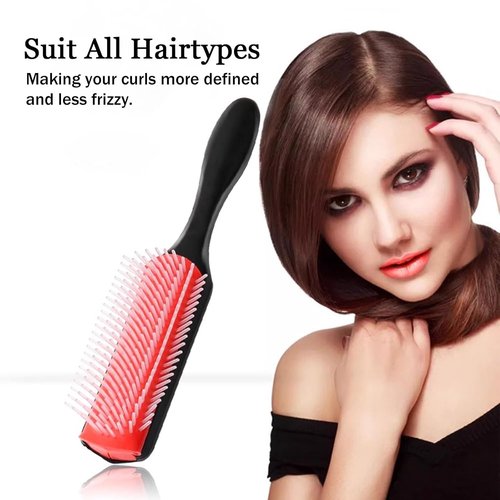 Quacc Detangling Hair Brush - 9 Rows Cushion Nylon Bristles for Curly Hair | Wet or Dry Use
