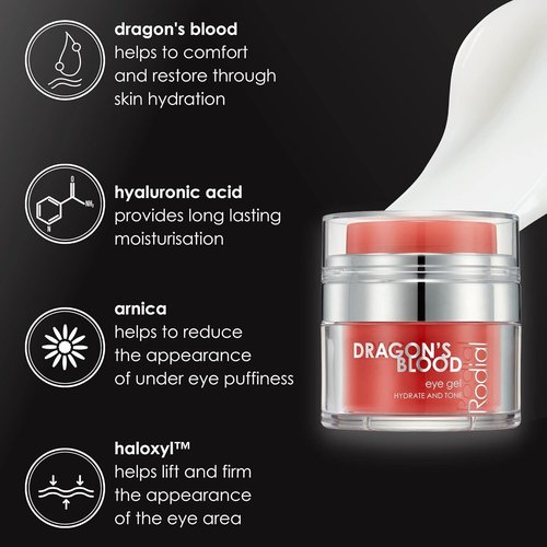 Rodial Dragon's Blood Eye Gel - Hydrating Eye Cream with Hyaluronic Acid for Brightening & Reducing Puffiness | 0.5 fl. oz.