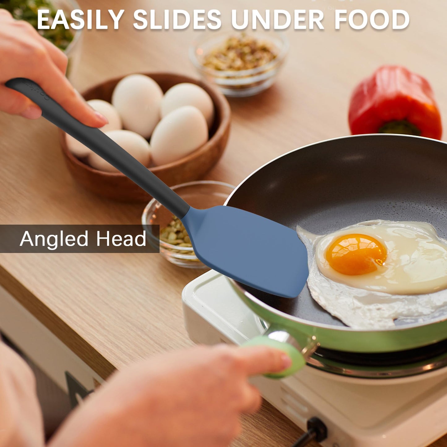 Coukre 2 Pack Silicone Spatula Set, High Heat Resistant, BPA Free Kitchen Spatula, Solid & Slotted Turner for Non-Stick Pans, Sautéing, and Flipping (2, AquaGreen)