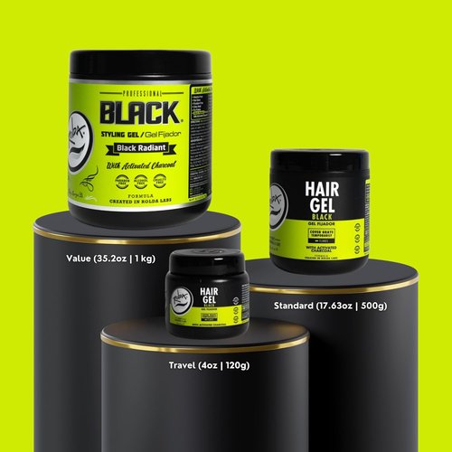 Rolda Black Hair Gel for Men - Medium Hold Styling Gel with Activated Charcoal - Flake & Alcohol Free (8.81 oz)