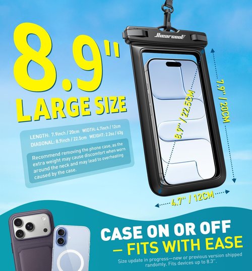 Hiearcool Waterproof Phone Pouch - IPX8 Waterproof Case for iPhone 17/16/15/14 Pro Max | Touch Screen, 2 Pack, Lanyard Included