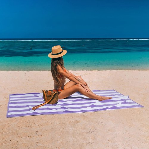 LULUHOME Large Oversized Beach Towel - Soft Cotton Striped Pool Towel, 36 x 70 Inch, Purple