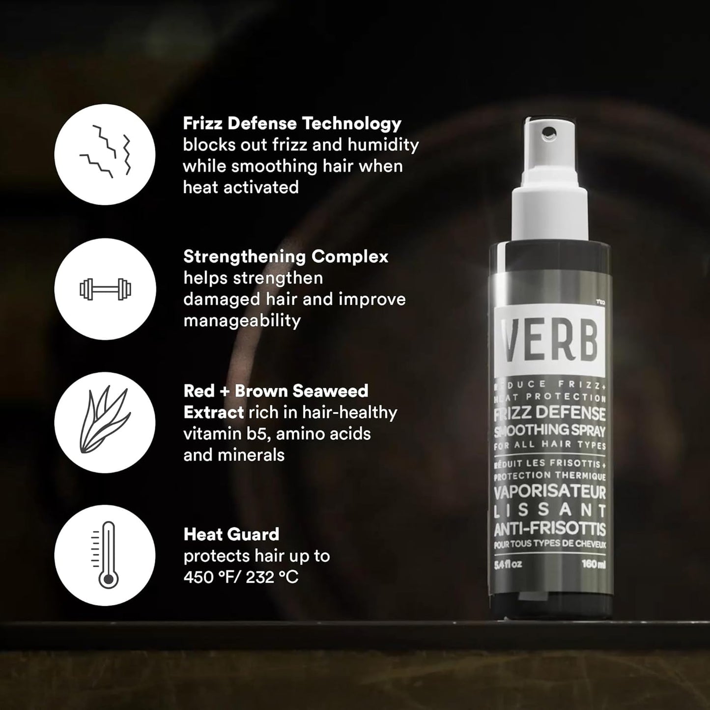 VERB Frizz Defense Smoothing Spray - Anti-Frizz Shield & Heat Protection for Sleek Blowouts - 8 oz