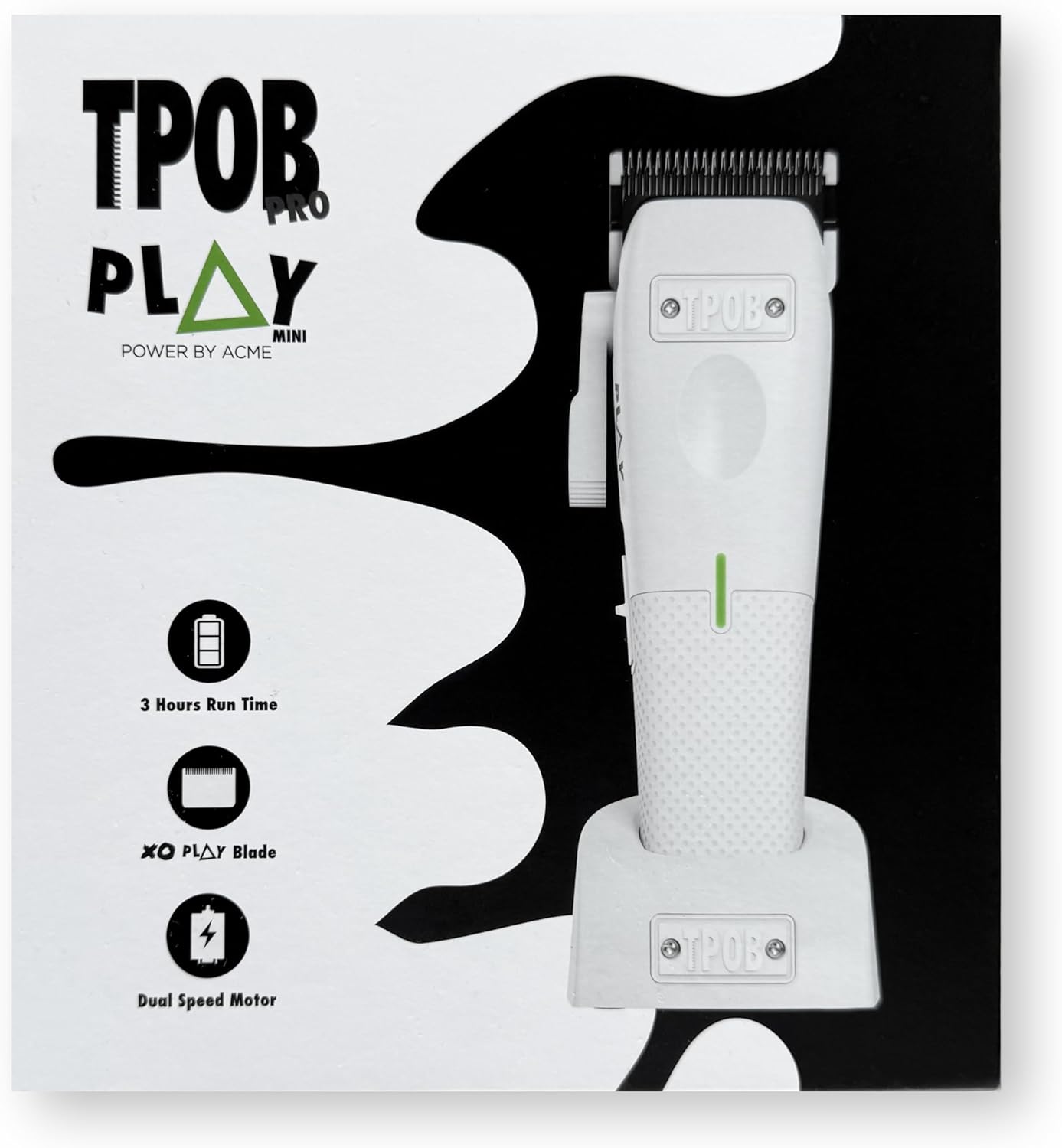 TPOB Mini Play Professional Hair Clippers - Compact Design for Precision Trimming | White