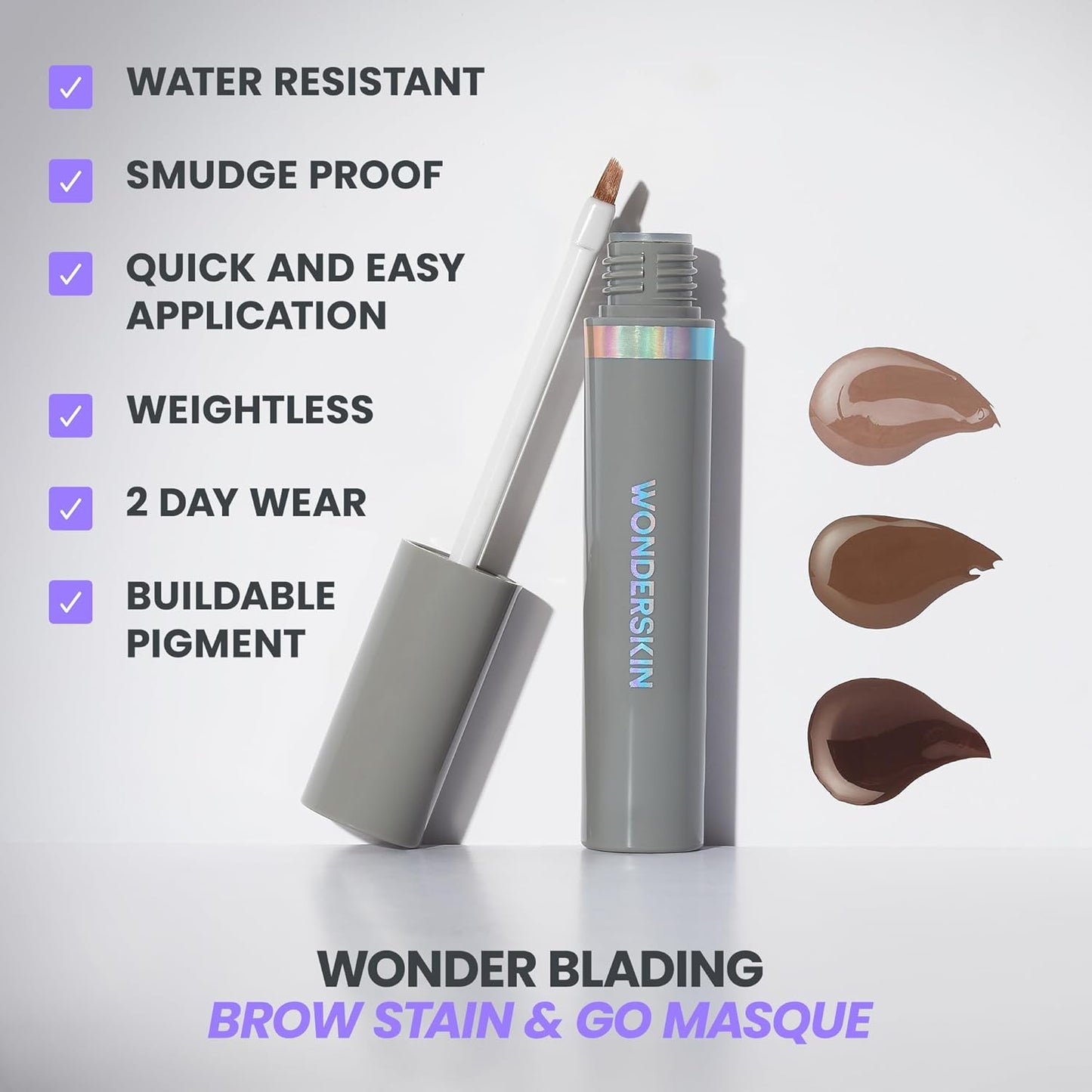 Wonderskin Brow Stain & Go Masque - Long Lasting, Transfer Proof Eyebrow Tint in Dark Brunette
