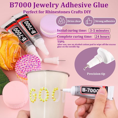 Resin Jelly Rhinestones for Crafting with B7000 Jewelry Glue, 1 Box Lemon Yellow AB Flatback Crystal with 3Pcs 10ml Glue, Bedazzling Non Hotfix Gems for DIY Tumblers Clothing Shoes Manicure