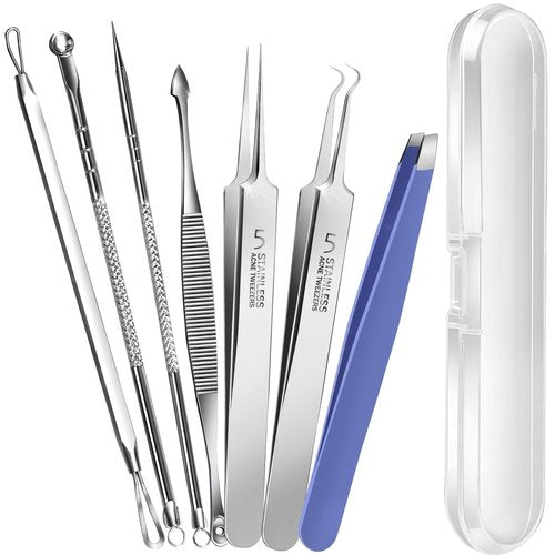 Teenitor Blackhead Remover Tools, Pimple Popper Tool Kit, Ingrown Hair Tweezers, Blackhead Extractor Pimple Extractor Ingrown Hair Removal Kit, Black Head Remover for Face