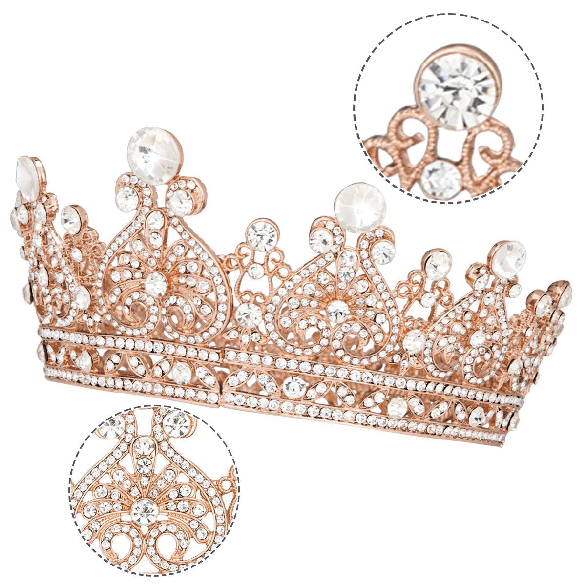 Vofler Rose Gold Crown Tiara for Women Queen-Crystal Rhinestone Hair Jewelry Decor for Lady Girls Bridal Bride Princess Quinceanera Birthday Wedding Pageant Prom Homecoming Halloween Costume Party