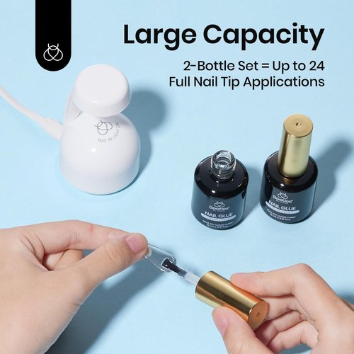 Beetles 2Pcs 15ml HEMA-Free Nail Glue Gel for Acrylic Nail Tips & Clear Press On Nails, TPO Free Super Strong U V Nail Glue for Nail Extensions, Skin-Friendly, DIY Long Lasting Nail Gel Kit
