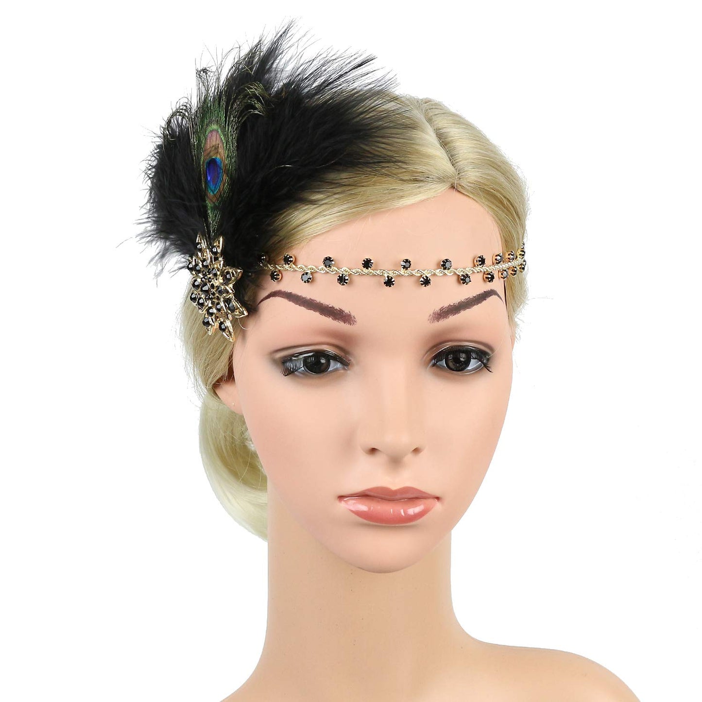 Countonme Art Deco 1920s Accessories Flapper Headband 20s Feather Headpiece Gatsby Costume Peacock Hair Accessories Black