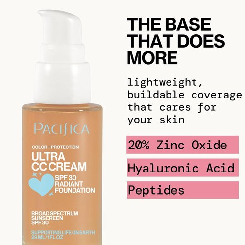 Pacifica Ultra CC Cream Radiant Foundation SPF 17 - Medium Coverage, Dewy Finish, Warm/Medium, 1 oz