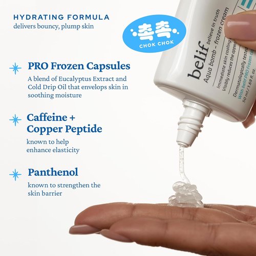 belif Aqua Bomb Frozen Gel Cream - Cooling Relief with Panthenol & Niacinamide - Daily Soothing & Hydrating Moisturizer, Depuff with Caffeine, Lightweight, Korean Skincare, 1.69 fl oz