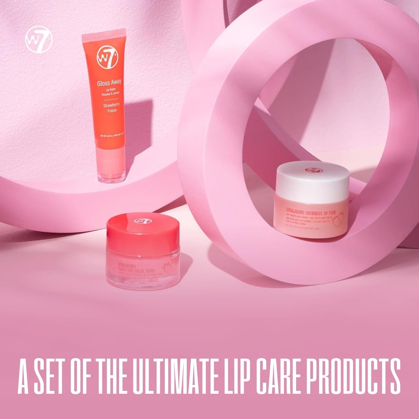 W7 Sweet Dreams Lip Care Gift Set - Overnight Mask, Balm & Scrub | Strawberry Flavor