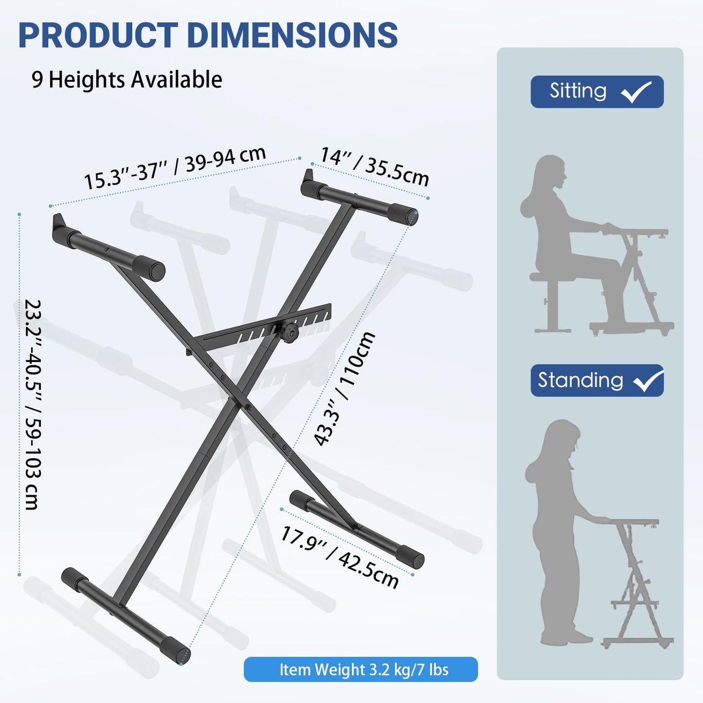 GLEAM Keyboard Stand - Digital Piano Stand, Single X Style, Black (Capacity: 100 lb)