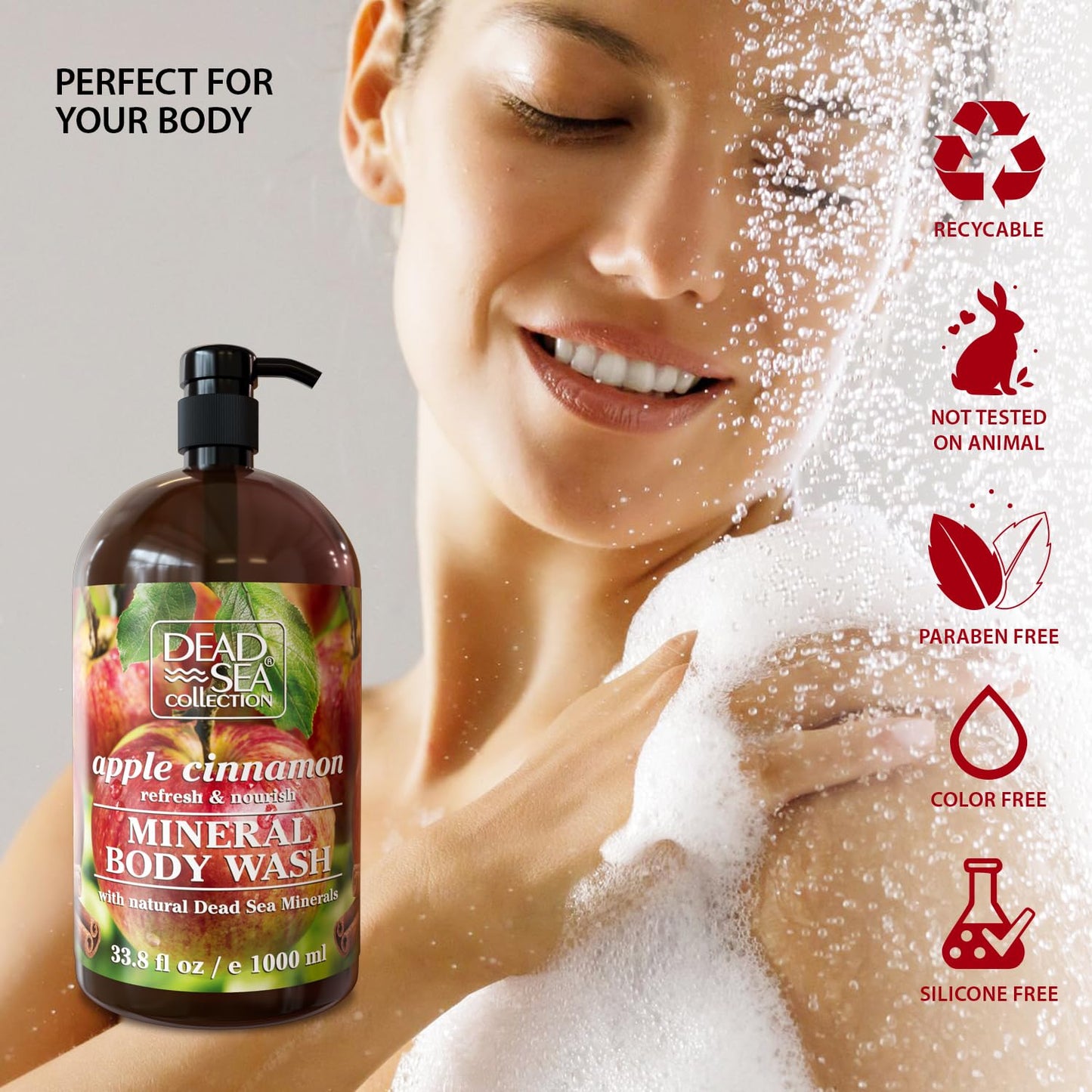 Dead Sea Collection Apple Cinnamon Body Wash for Women and Men – with Pure Dead Sea Minerals and Apple Cinnamon Extract - Cleanses and Moisturizes Skin - Pack of 2 (67.6 fl. oz)