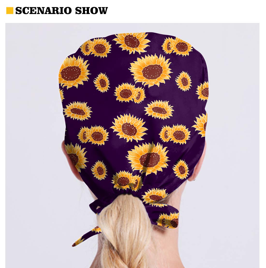 JEOCODY Sunflowers Adjustable Fashional Cap Head Scarf Beanie Working Cap Shower Cap with Sweatband and Buttons