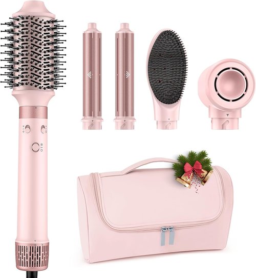 MESCOMB Dual Voltage Hot Air Styler - 5-in-1 Hair Dryer Brush for Fast Drying, Styling & Volumizing | Includes Travel Bag (100V–240V)