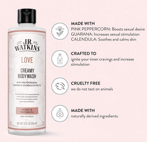 J.R. Watkins Body Wash - Creamy Moisturizing Formula with Peony & Patchouli Scent | 12 oz