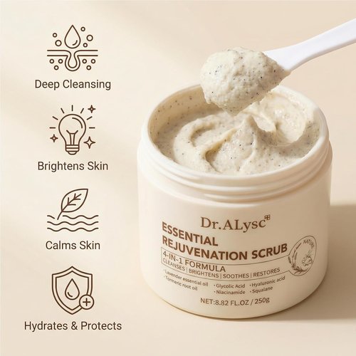 Essence Revitalizing Scrub - Turmeric & Glycolic Acid Treatment for Sensitive Skin | 8.8oz Lavender Cream