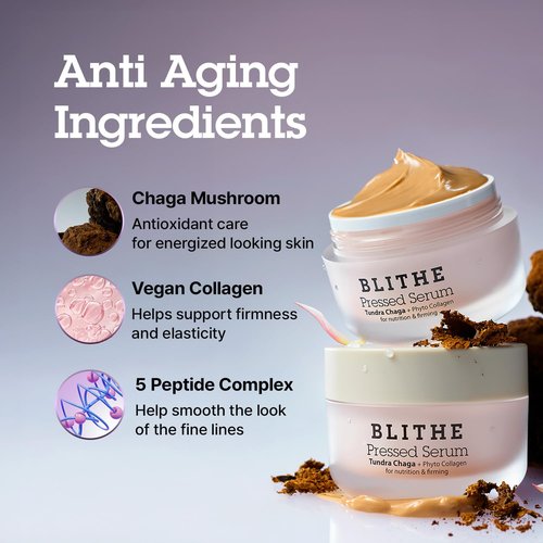 BLITHE Pressed Serum Tundra Chaga - Peptide & Collagen Moisturizer | Anti-Aging Face Cream, 1.68 fl oz
