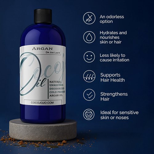 Cocojojo Deodorized Argan Oil - Pure Cold Pressed Extra Virgin Hair & Face Treatment - 32 Oz