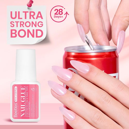 Beetles 10ML Super Strong Nail Glue for Press Ons, Nail Tips, Acrylic Nails No Uv Light Needed Nail Bond Brush in Nail Glue for Press On Nails Fake Nails Long Lasting for Beginners DIY Home