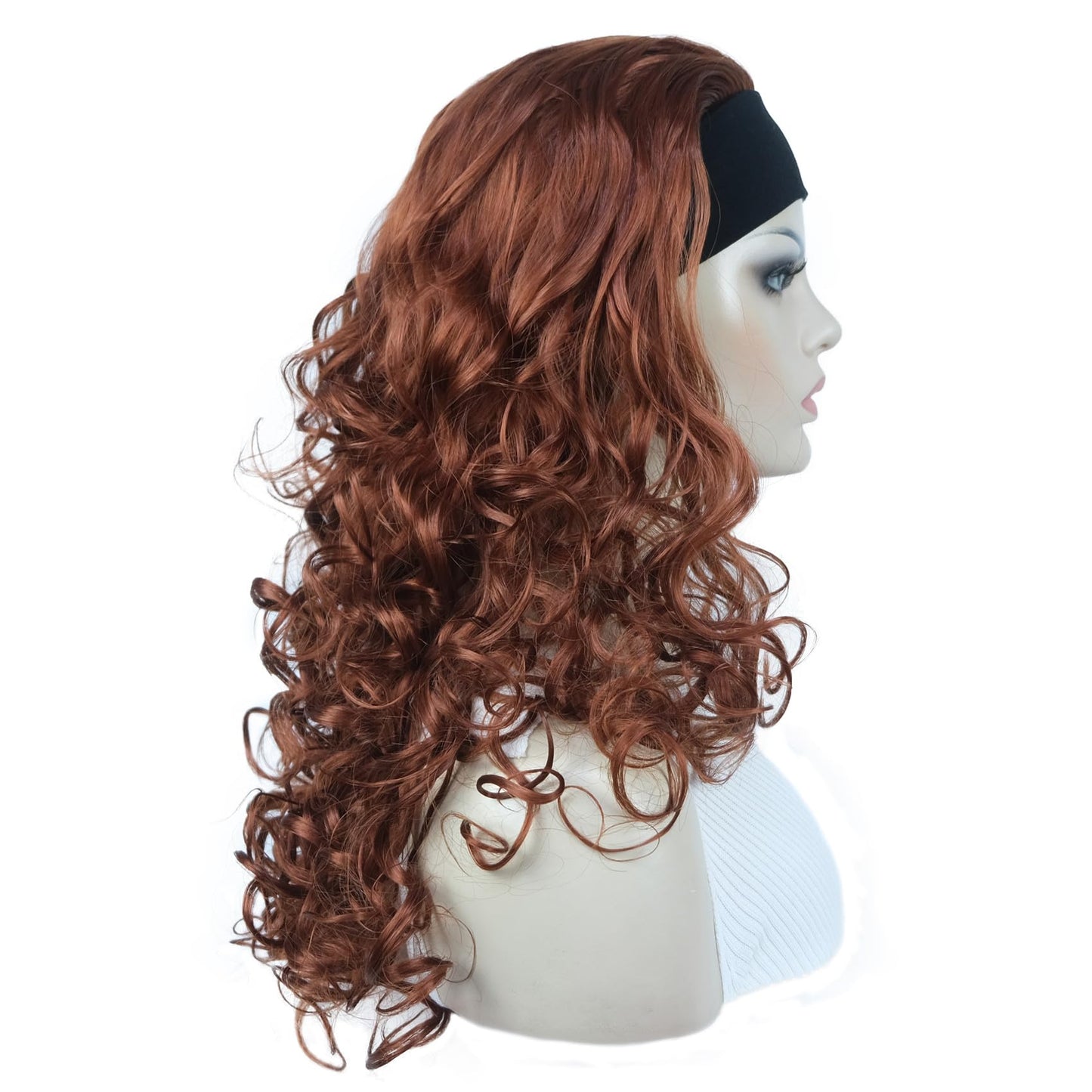 Aimole Long 22" Curly 3/4 Women Wigs With Headband Soft Layered Wig Heat Resisting Fiber Synthetic Hair (130 Copper Red)