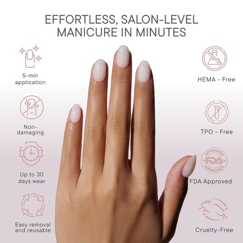 Celebritips Press On Nails - Salon U-ltimate™ | Sheer Milk, Extra Short Round | 32 Nails Kit with Glue & Sticky Tabs