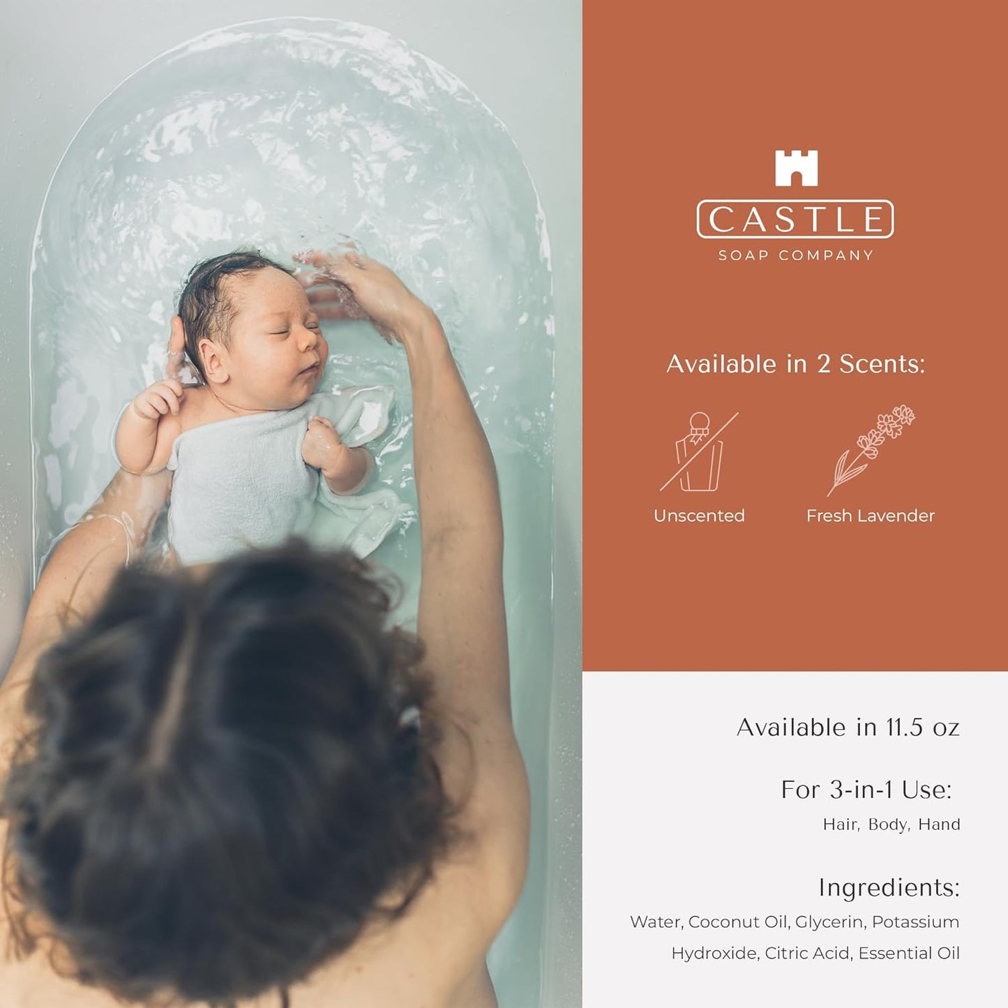 Skiennix Foaming Baby Castile Soap - Nourishing Coconut Oil Formula for Newborns | 11.5 oz | Fresh Lavender