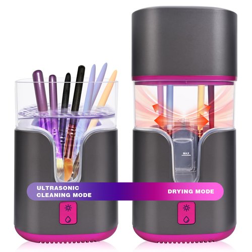 2 In 1 Electric Makeup Brush Cleaner Ultrasonic Cleaner Machine With 95℉ Hot Air Cycle Dryer - Ultra Fast Effective Make Up Brush Washer (Black)