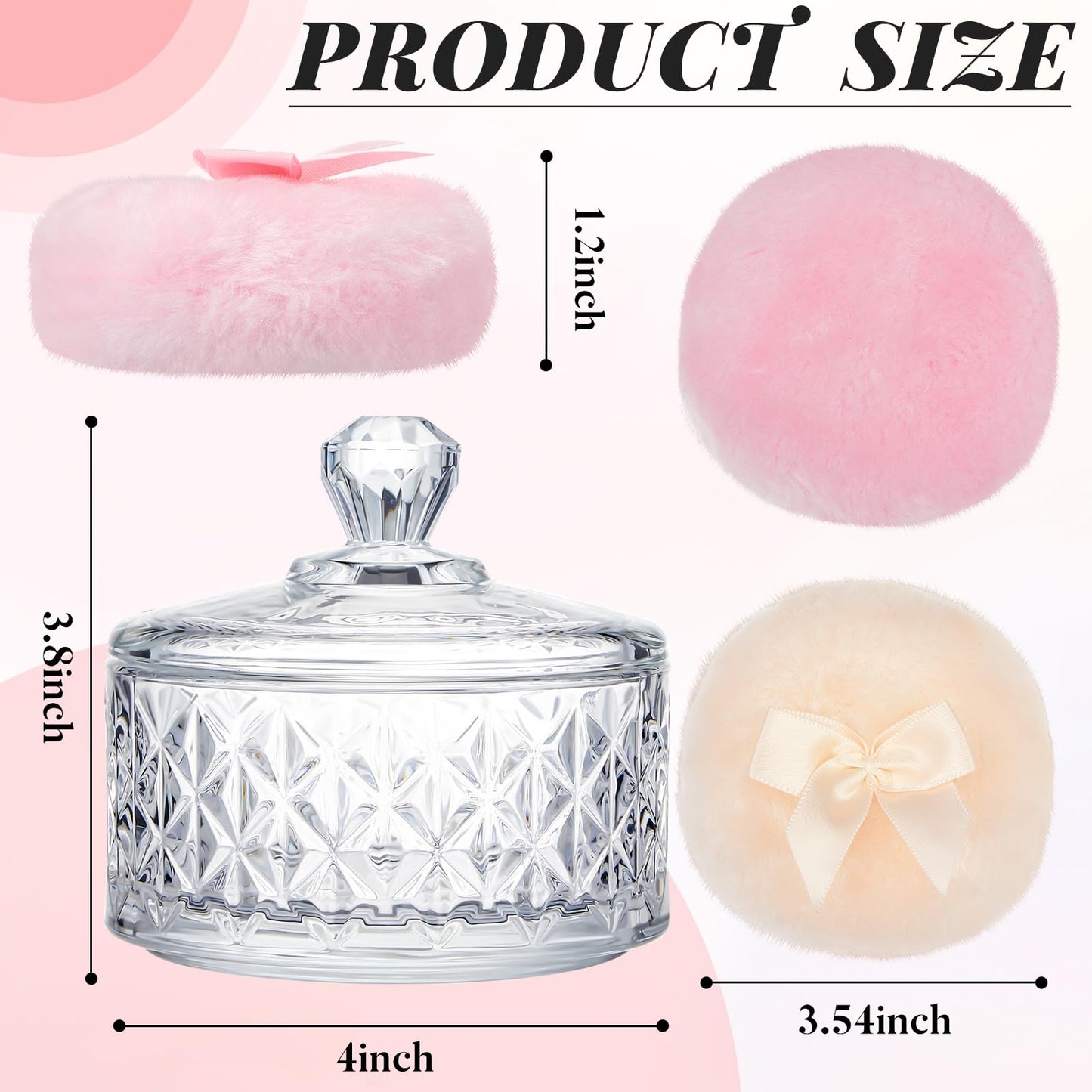 Tioncy 3 Pcs Large Body Powder Puff and Container Powder Container with Puff Crystal Case Soft Washable Reusable Velour Face Body Glitter Wet Dry Makeup(Diamond,Clear)