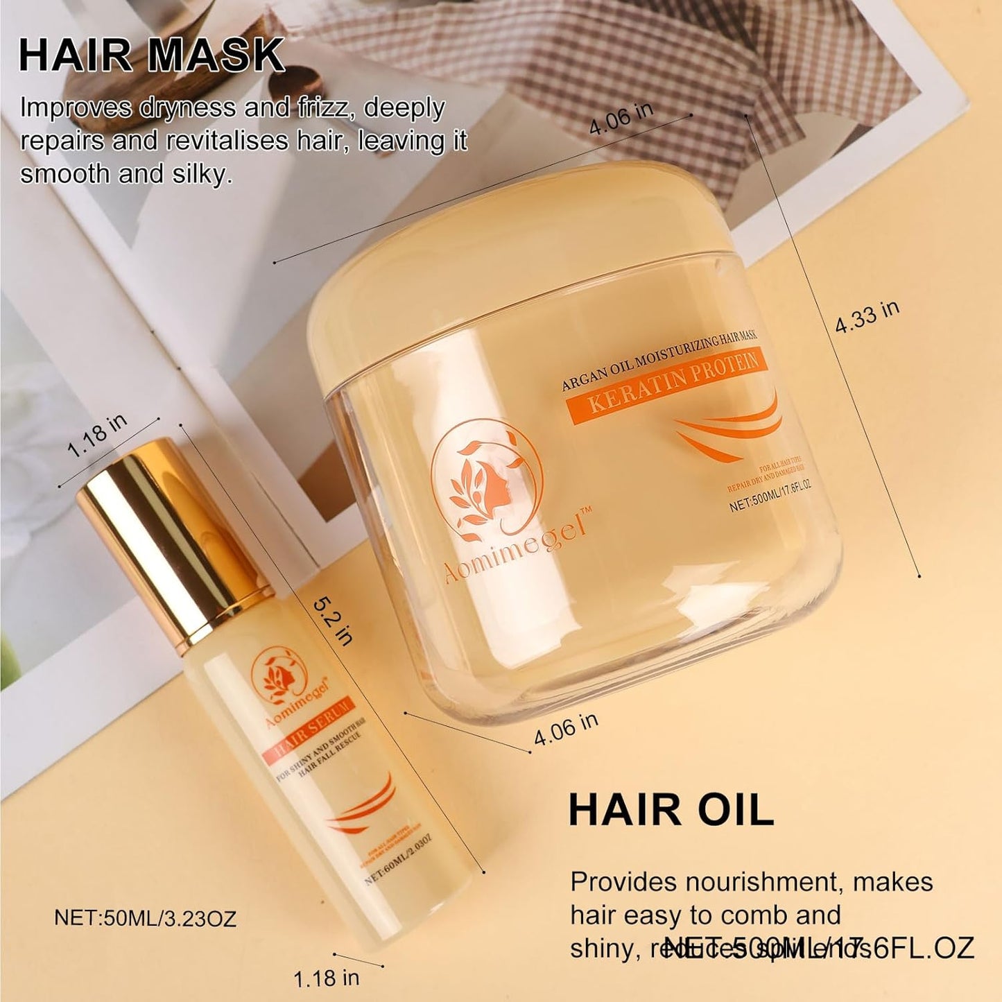 Skiennix Argan Oil Hair Mask Set - Deep Repair Conditioning Treatment for All Hair Types | 16.9 fl oz + 2 fl oz