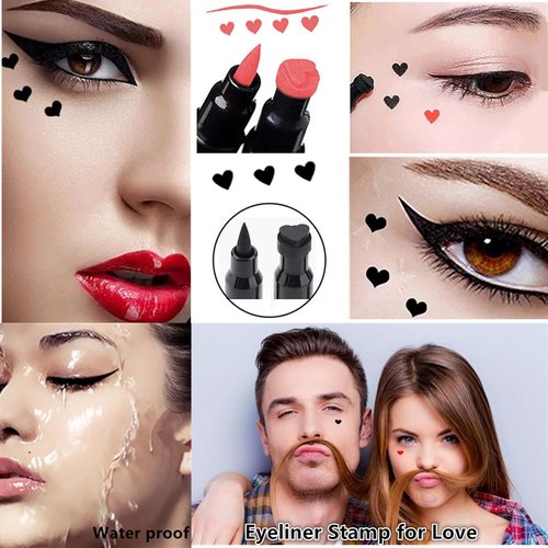 Go Ho Waterproof Liquid Eyeliner Stamps - Double-Sided Black & Red Smudge-Proof Heart Design for Halloween Makeup