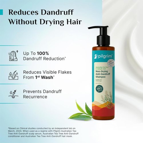 Pilgrim Anti-Dandruff Shampoo - Non-Drying Treatment with Tea Tree & Salicylic Acid | 6.76 Fl Oz (200ml)