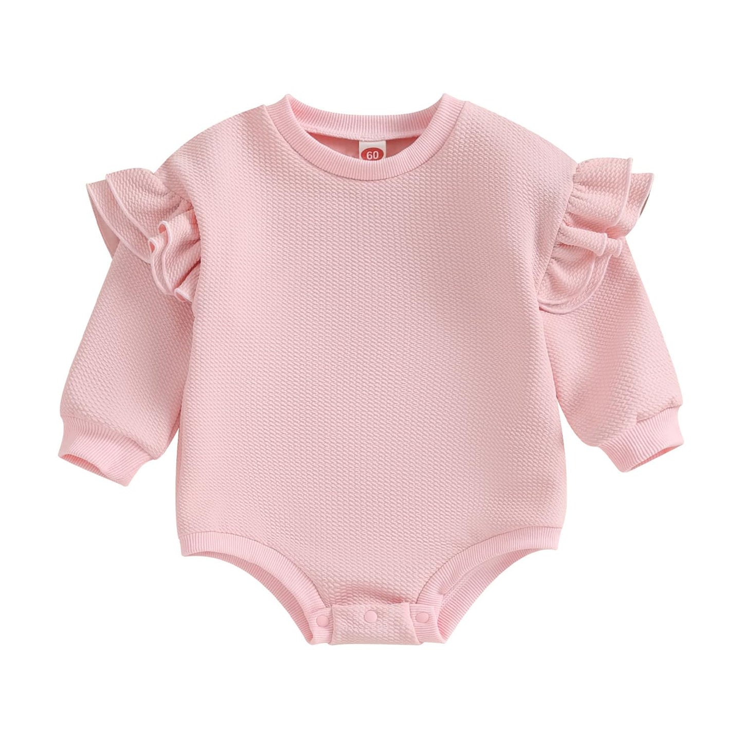 DOSYZTO Newborn Baby Girl Solid Romper Sweatshirt Ruffle Long Sleeve Bodysuit Outfit Infant Fall Clothing (Ruffled Sleeve Pink,12-18 Months)