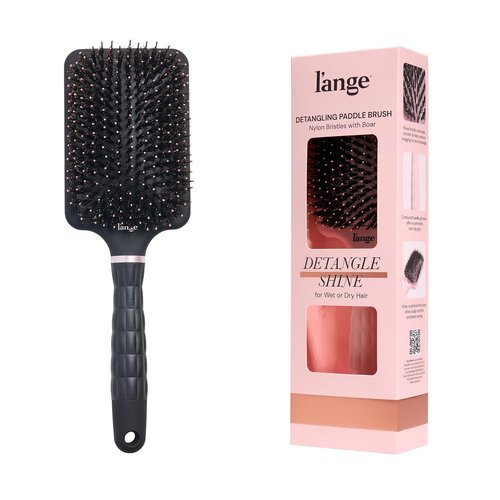 L'ANGE HAIR Detangling Paddle Brush - Nylon & Boar Bristles for Thick Hair | Reduces Snagging & Frizz (Black)